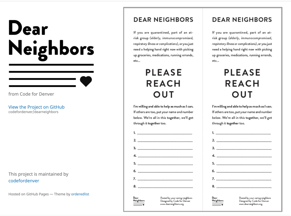 A printable poster gives people the option to sign up for help from their neighbors