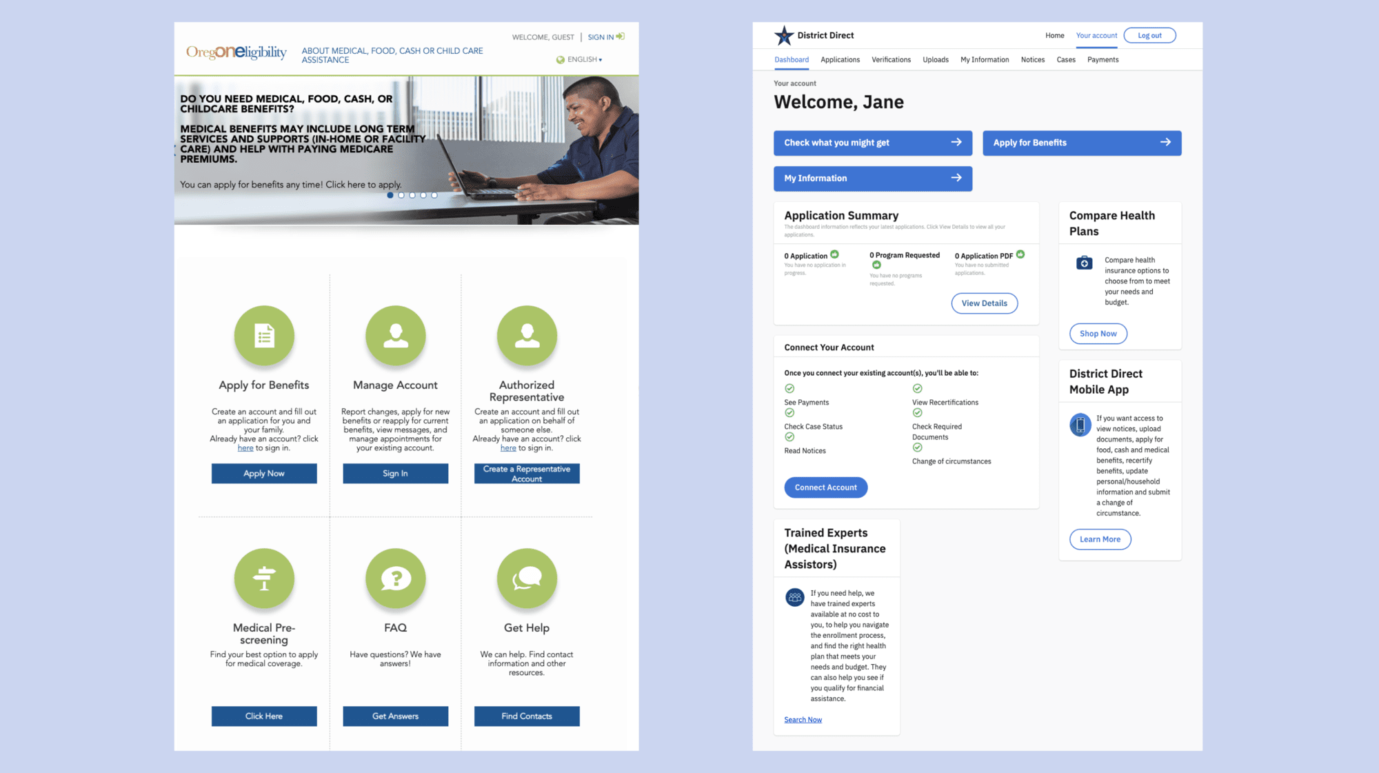 screenshots of service portals