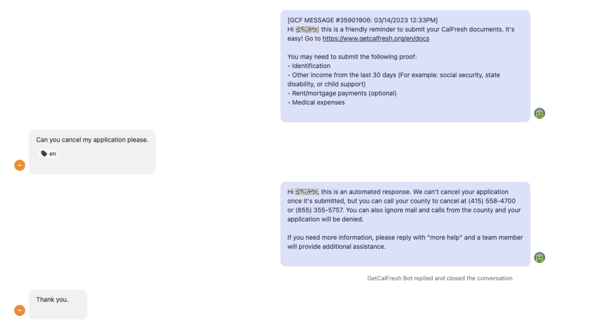 a screenshot of a chatbot conversation