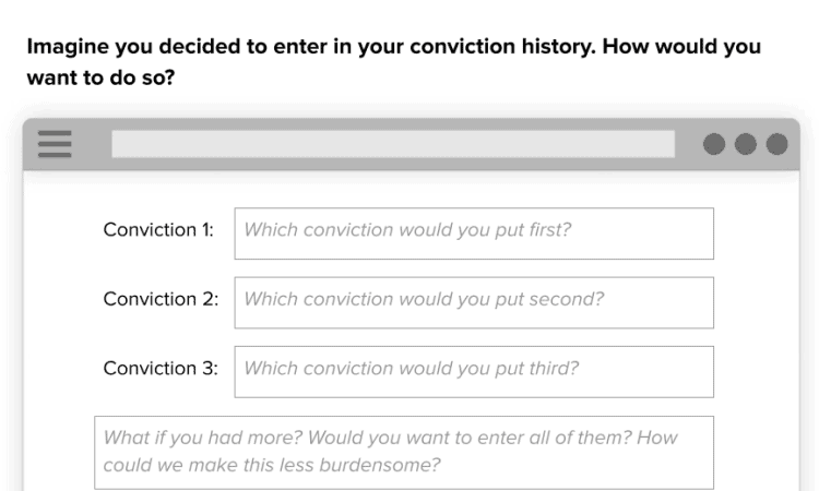 A screenshot of a form asking participants to fill out their conviction history