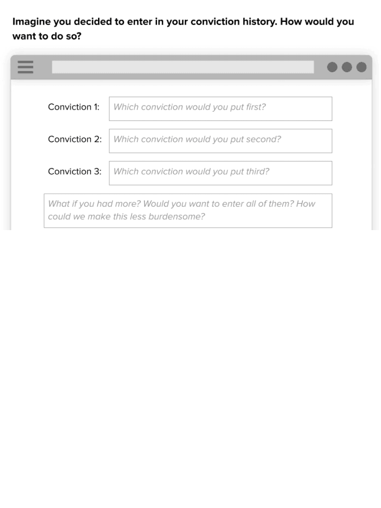 A screenshot of a form asking participants to fill out their conviction history
