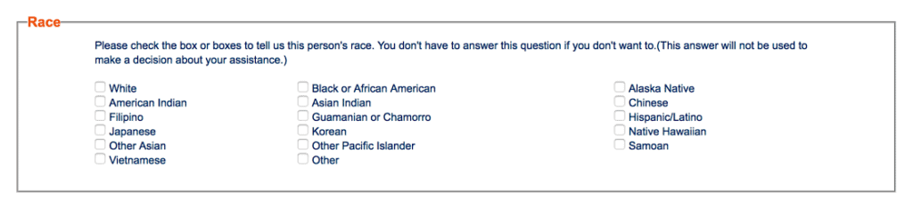 A box on a form labeled 'Race' asks,