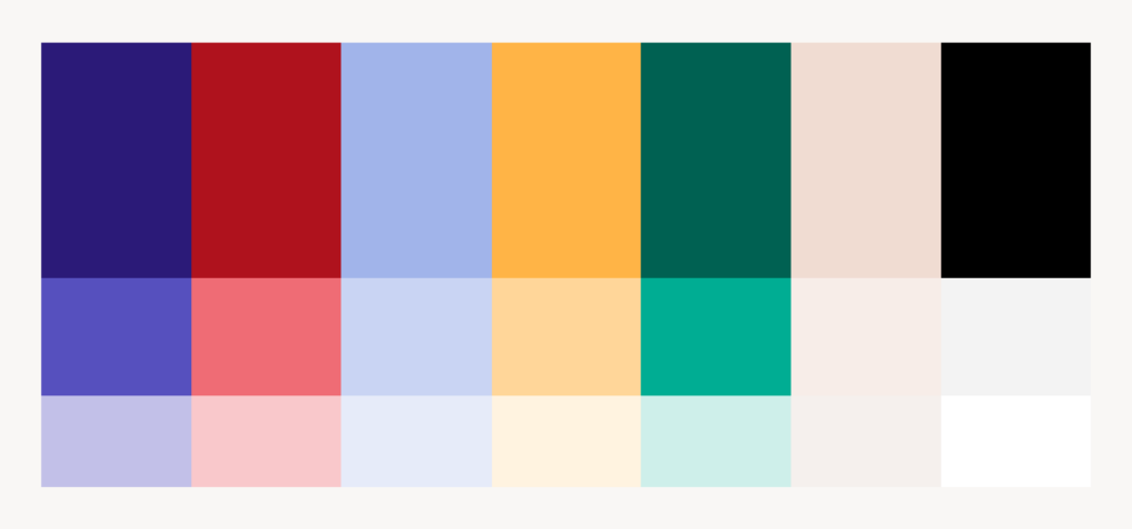 Graphic of the color palette in blocks showing differing shades and tints