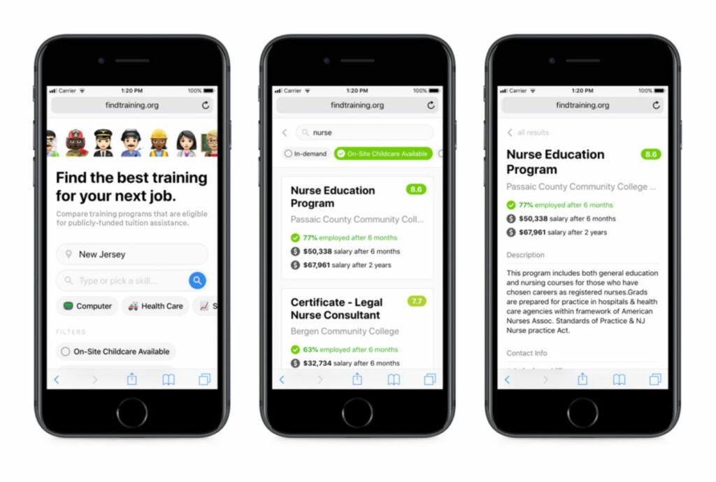 Phone screens showing website