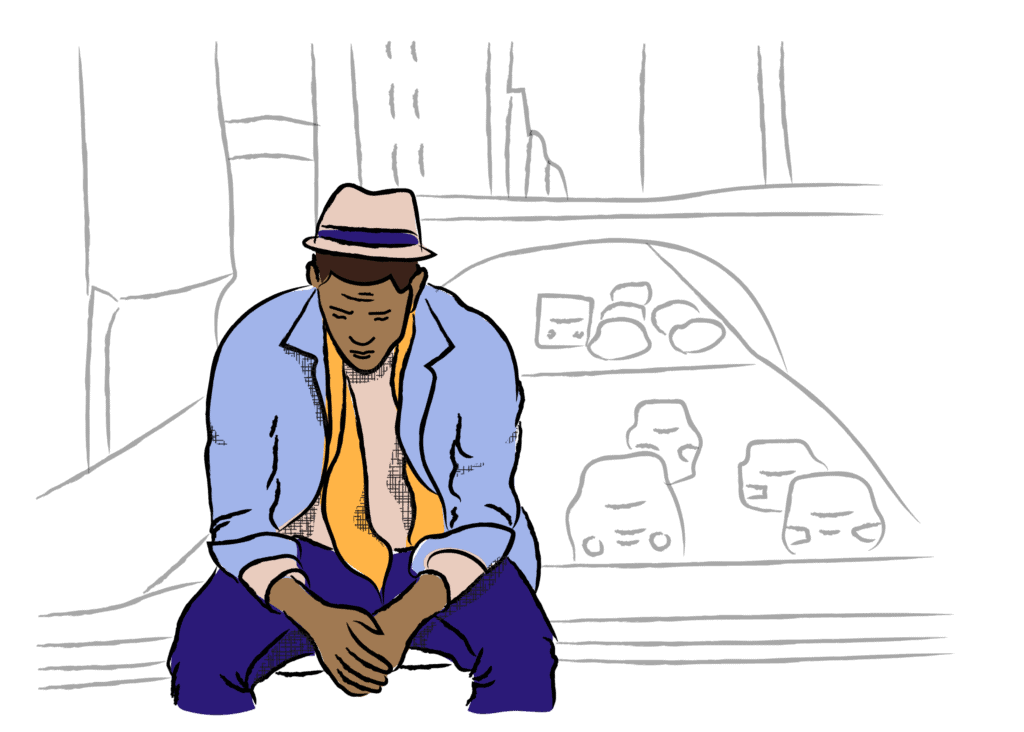 An illustration of a person sitting and thinking