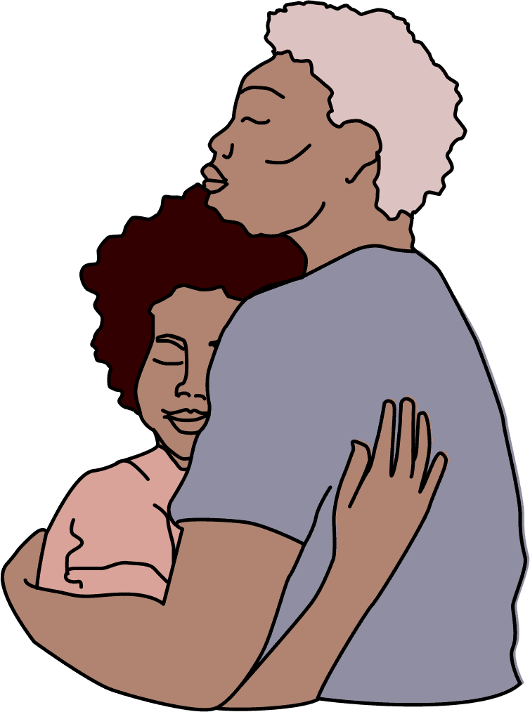 Illustration of an adult and child hugging