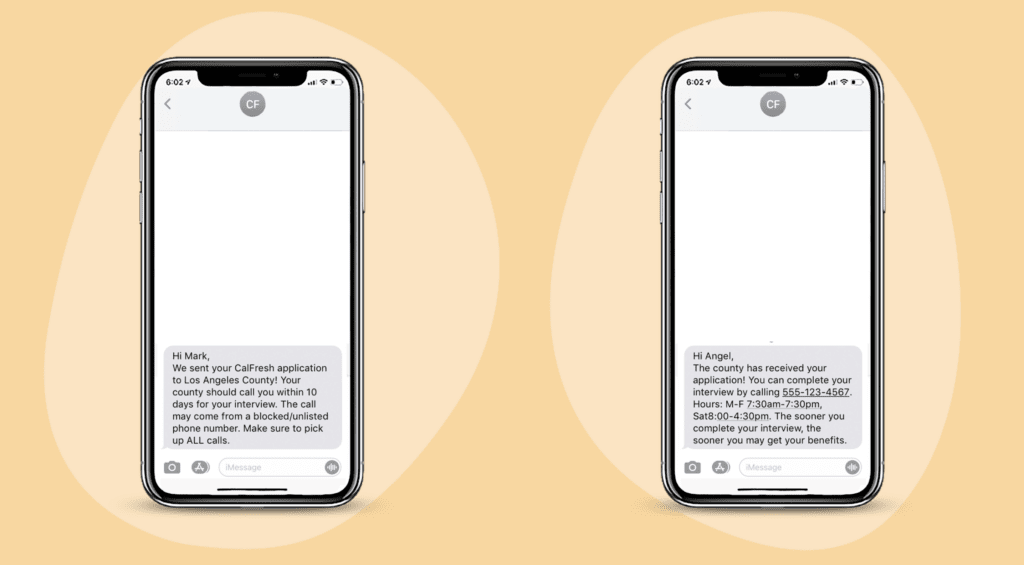a comparison of the text messages clients in the pilot received