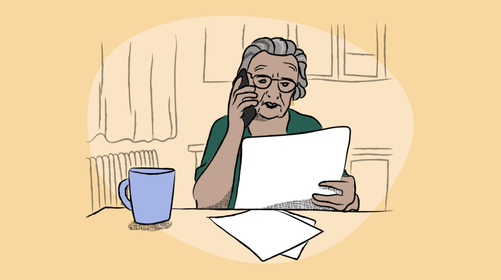 an illustration of a woman on the phone