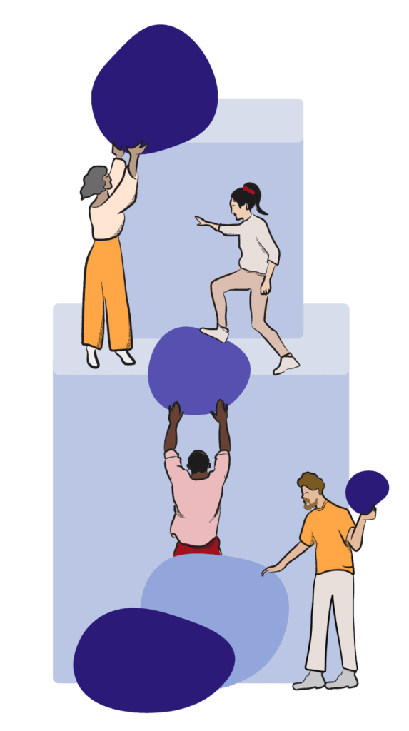 Illustration showing four people building together