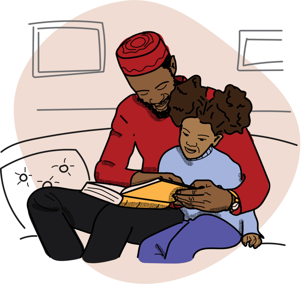 Illustration of an adult reading to a child