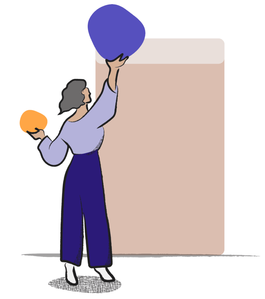 Illustration of a person holding two blobs, building