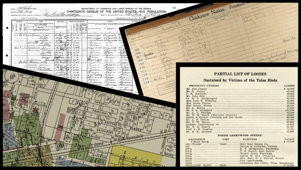a collage of documents used to map Greenwood