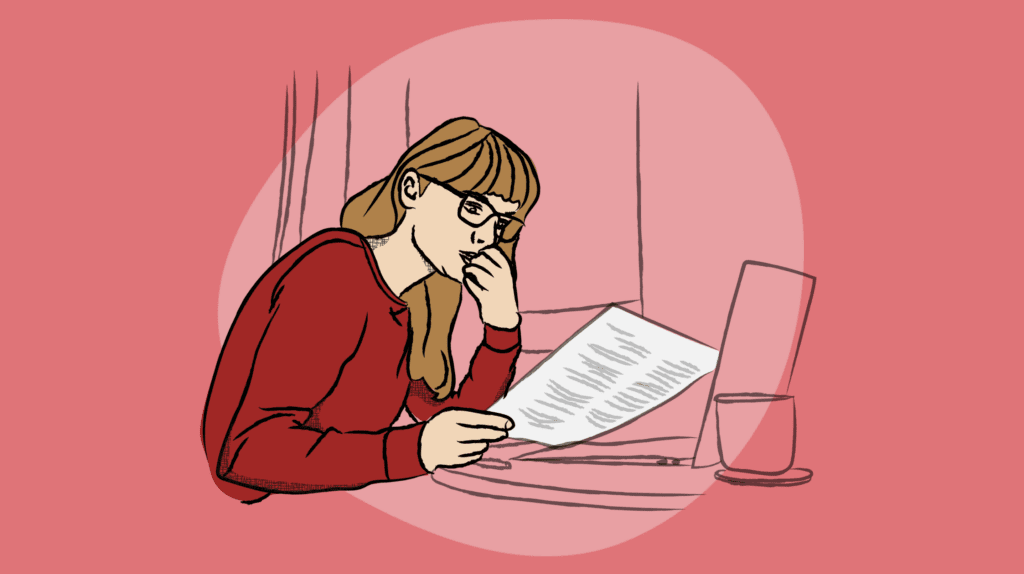 an illustration of a woman at a computer