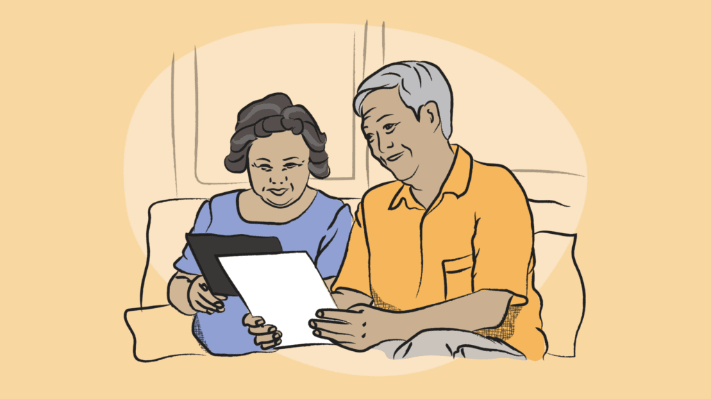 an older couple with paperwork