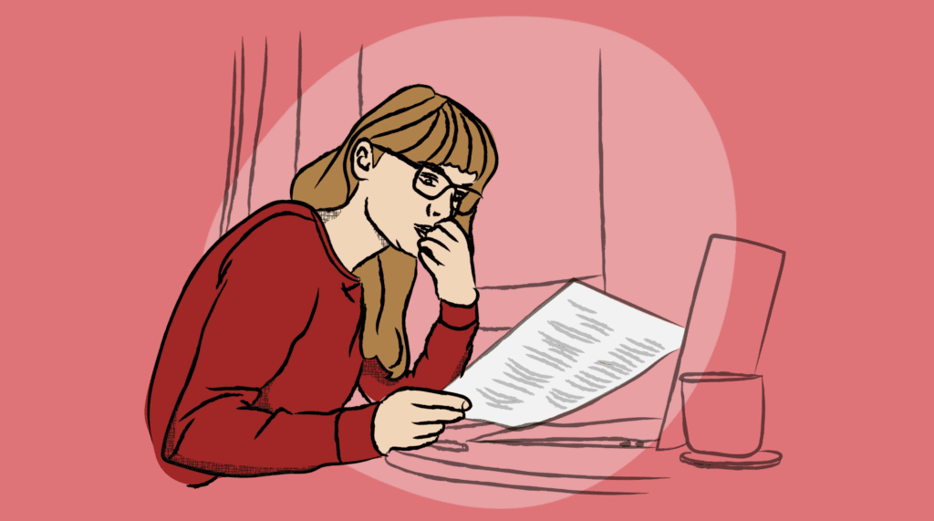 a woman with paperwork
