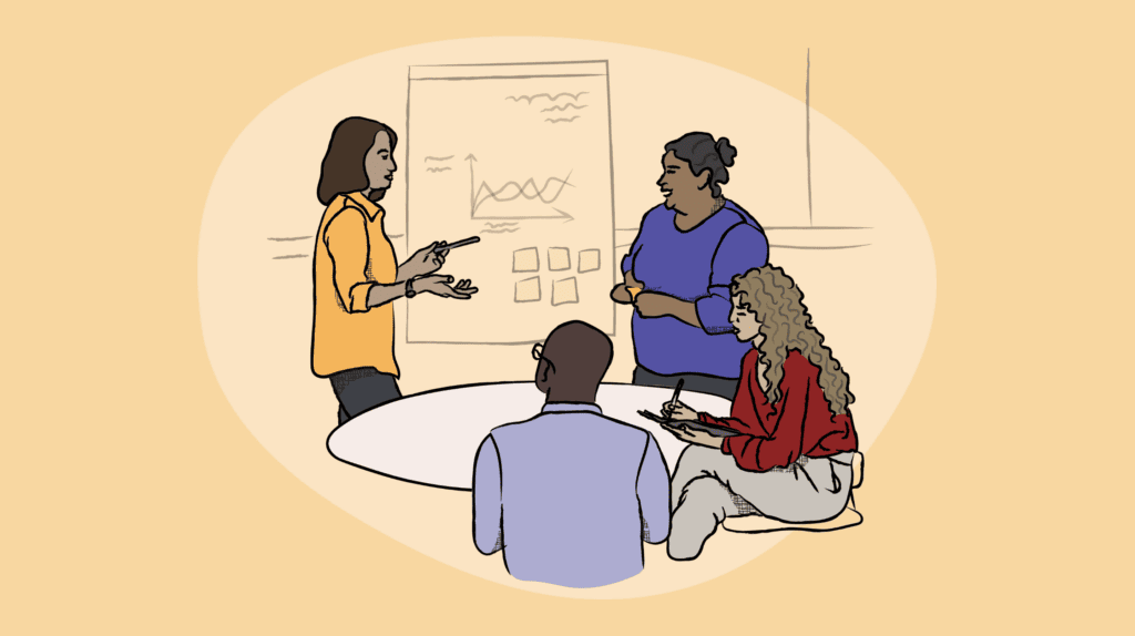 an illustration of a group collaborating