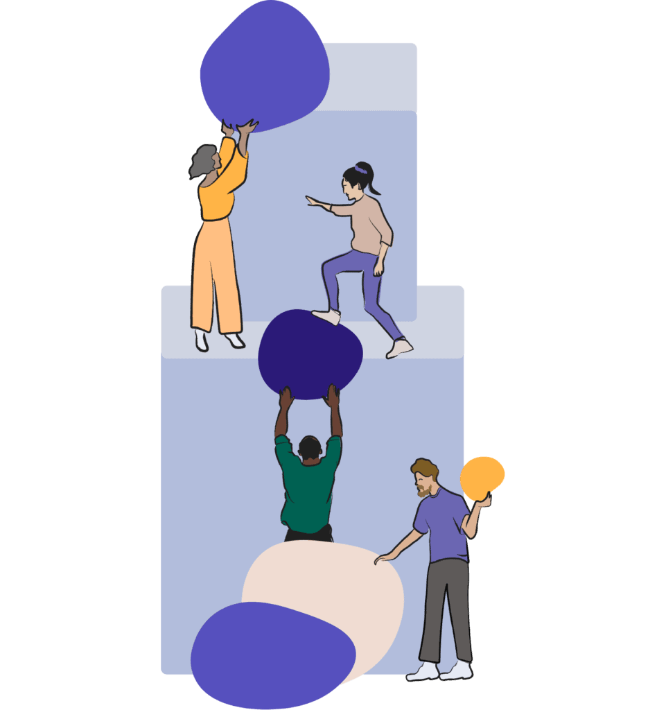 Illustration of four people building together