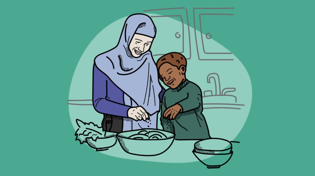 mother and child cooking
