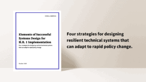 A graphic showing a cover of the Elements of Successful Systems Design for H.R. 1 Implementation Resource