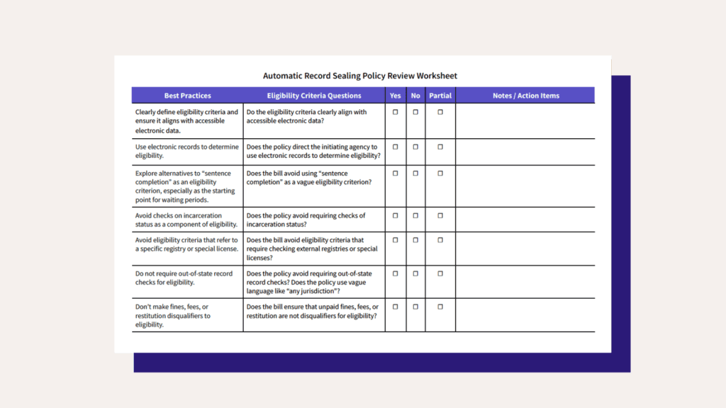 Visual of the Automatic Record Sealing Policy Review Worksheet