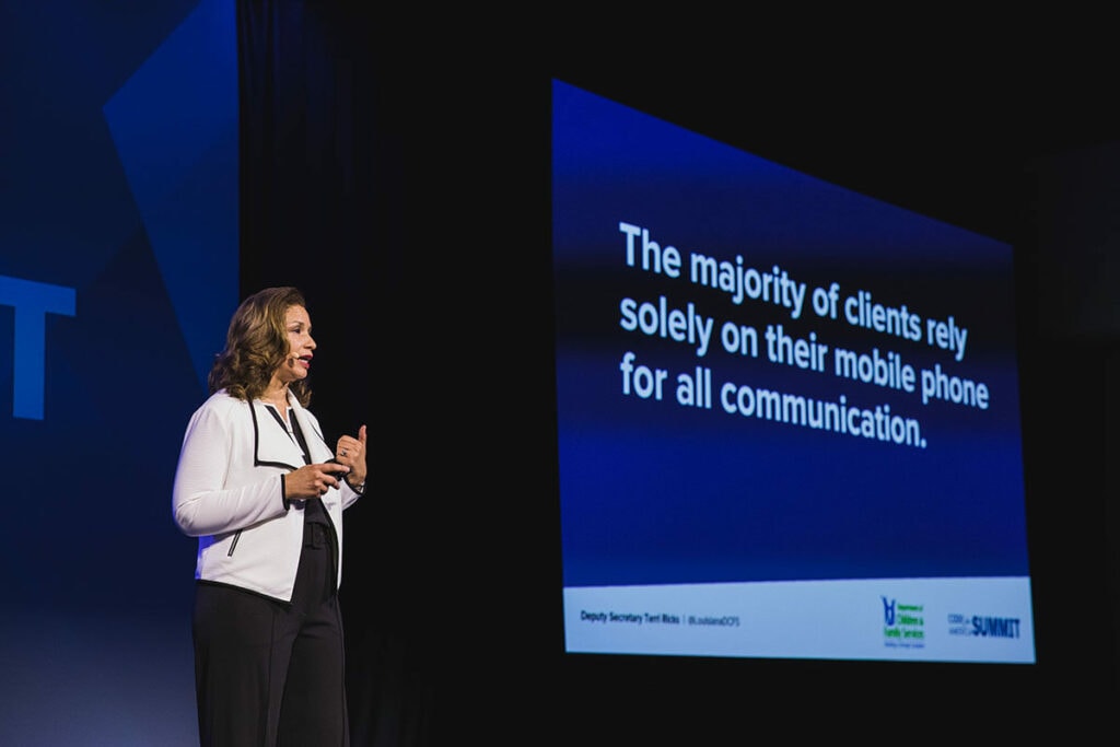 Terri P. Ricks, Deputy Secretary of the Louisiana Department of Children & Family Services, speaking on stage at the 2019 Code for America Summit.
